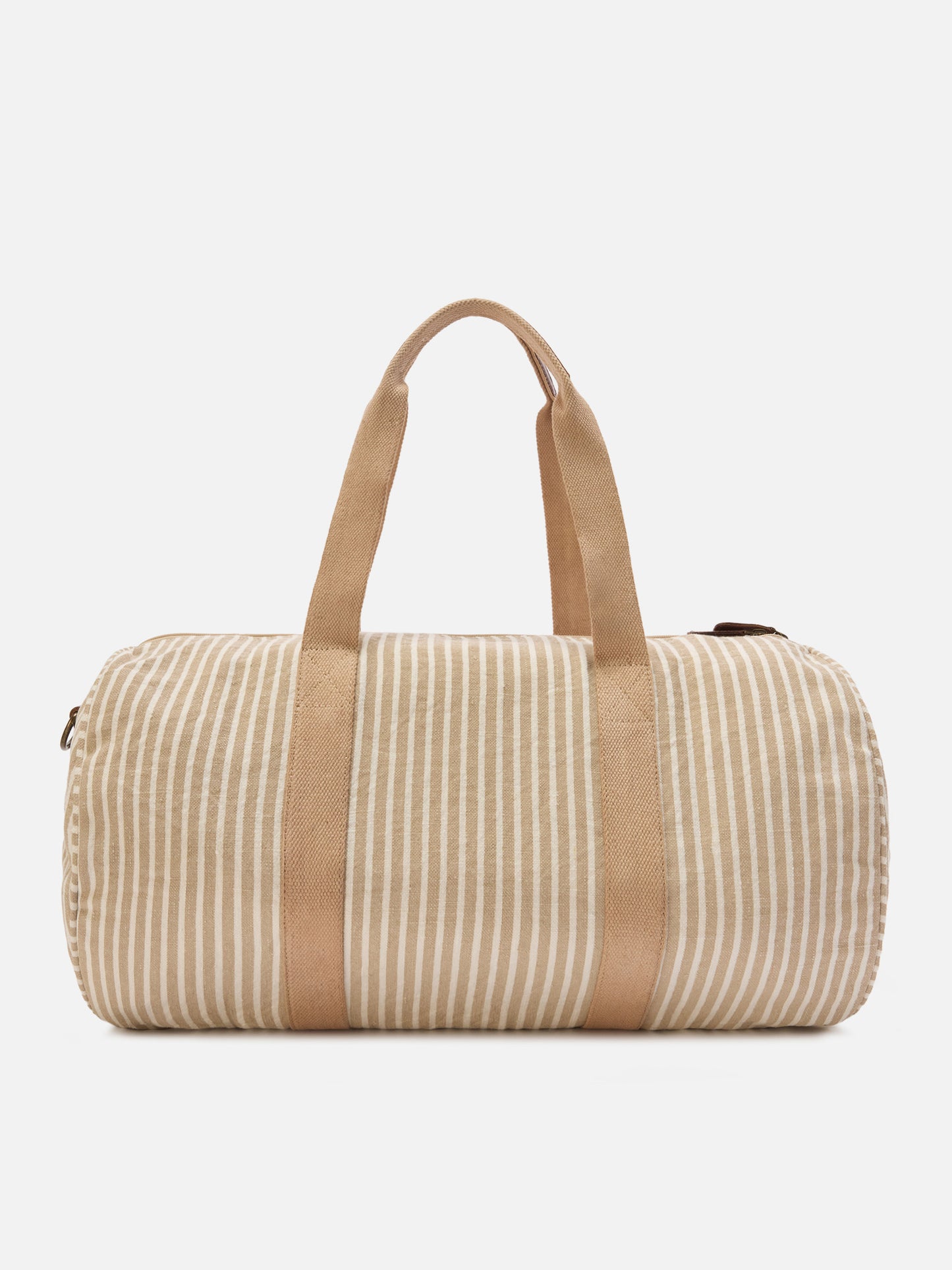 Weekender Round Jetleg en lin rayé beige et blanc 