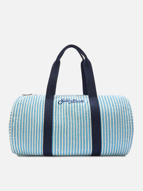 Sac week-end rond Jetleg en lin rayé bleu et blanc 