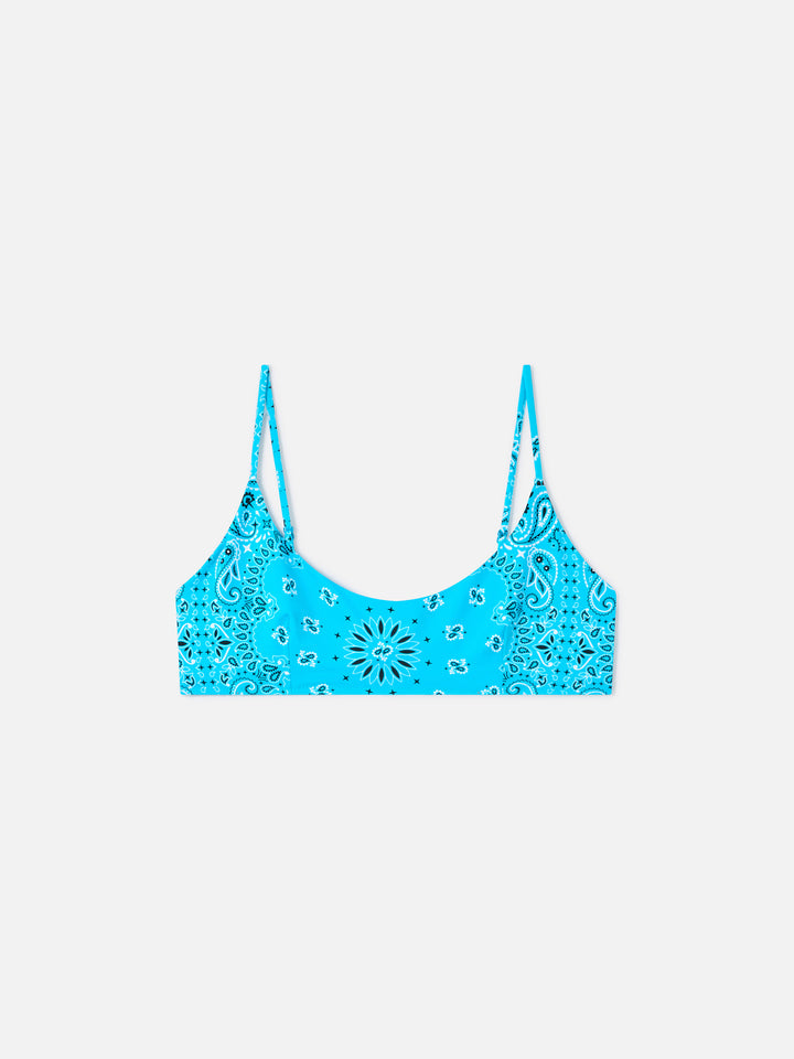 Top bikini Judy bralette con stampa bandana azzurro