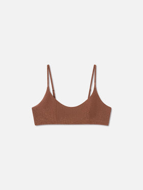 Top de bikini tipo bralette Judy en lurex marrón 