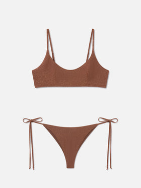 Bikini de bralette Judy Marielle marrón en lurex 