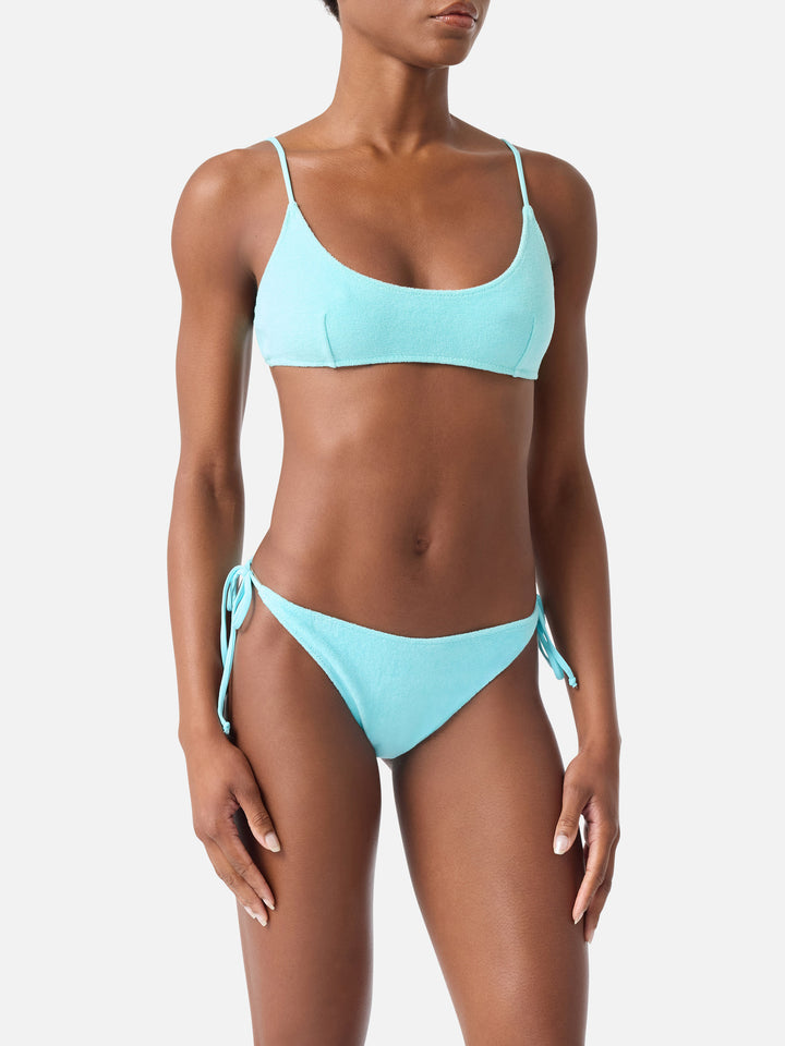 Judy Virgo grünes Bralette-Bikini aus Frottee 