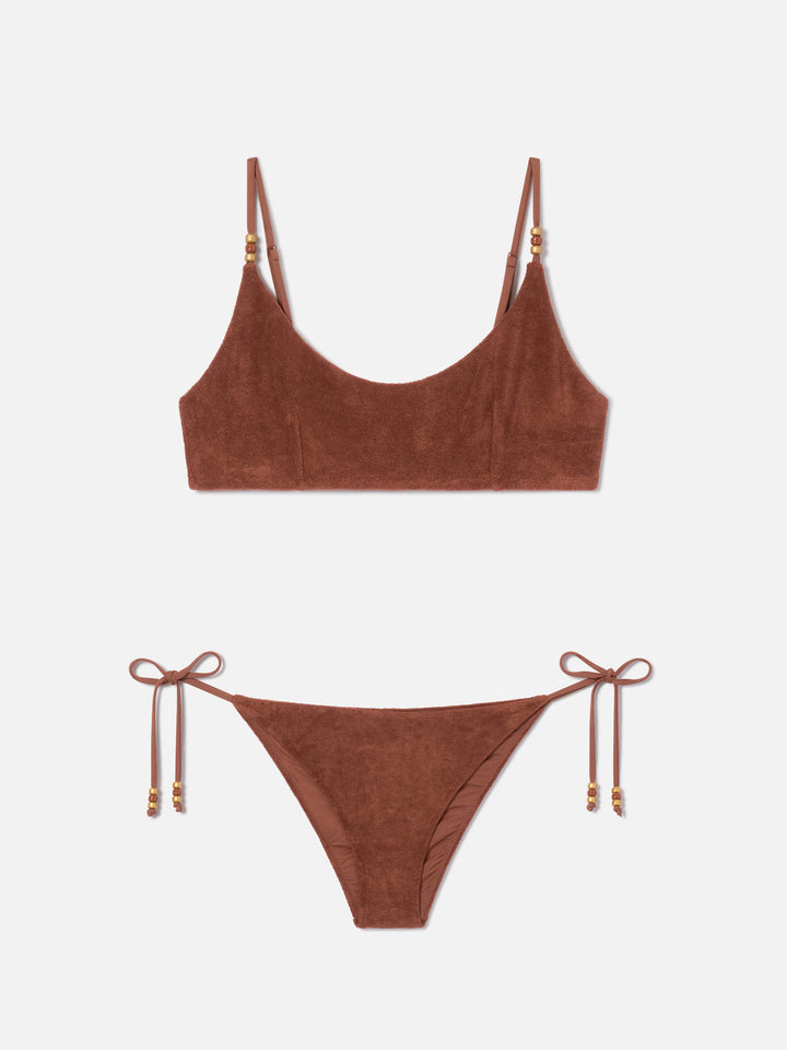 Judy Virgo braunes Frottee-Bralette-Bikini 