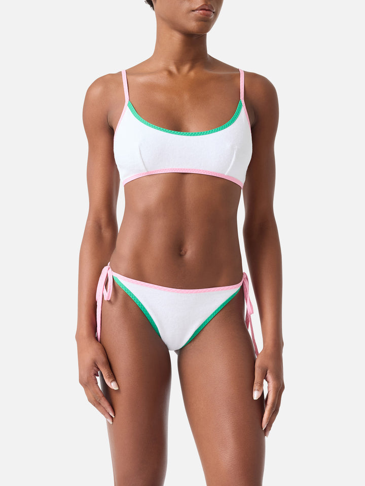 Bikini bralette Judy Marielle en éponge blanche avec passepoil 