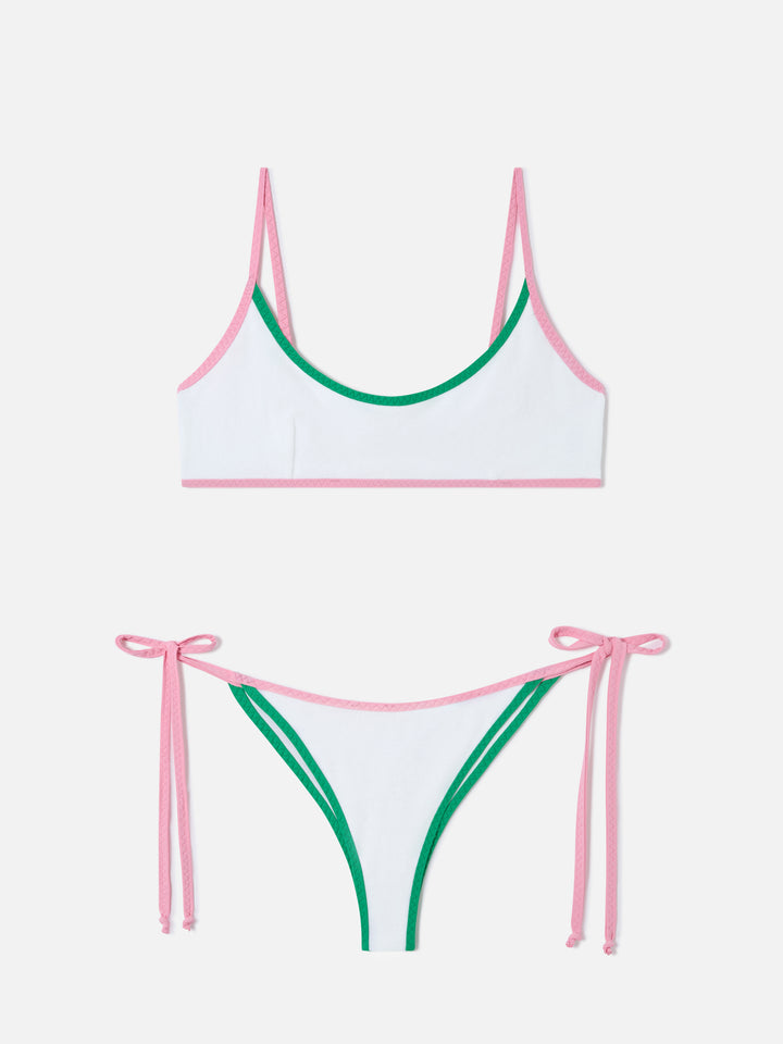 Bikini bralette Judy Marielle en éponge blanche avec passepoil 