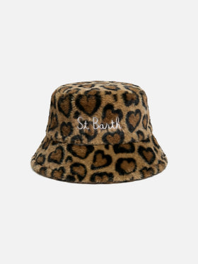Bucket Hat aus Kunstfell mit Animal-Print 