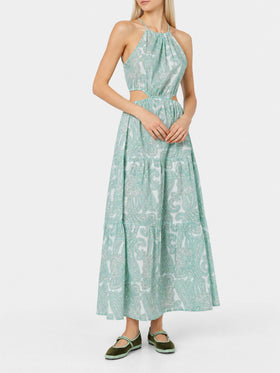 Multicolor Kaby long cotton dress with paisley print and cut-out