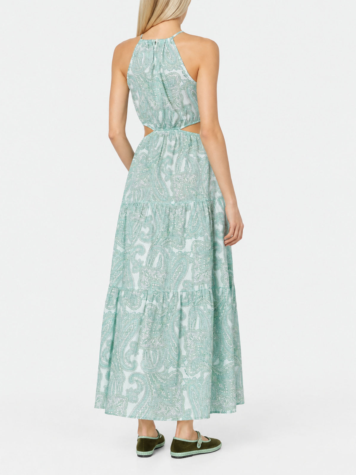 Multicolor Kaby long cotton dress with paisley print and cut-out