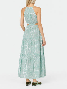 Multicolor Kaby long cotton dress with paisley print and cut-out