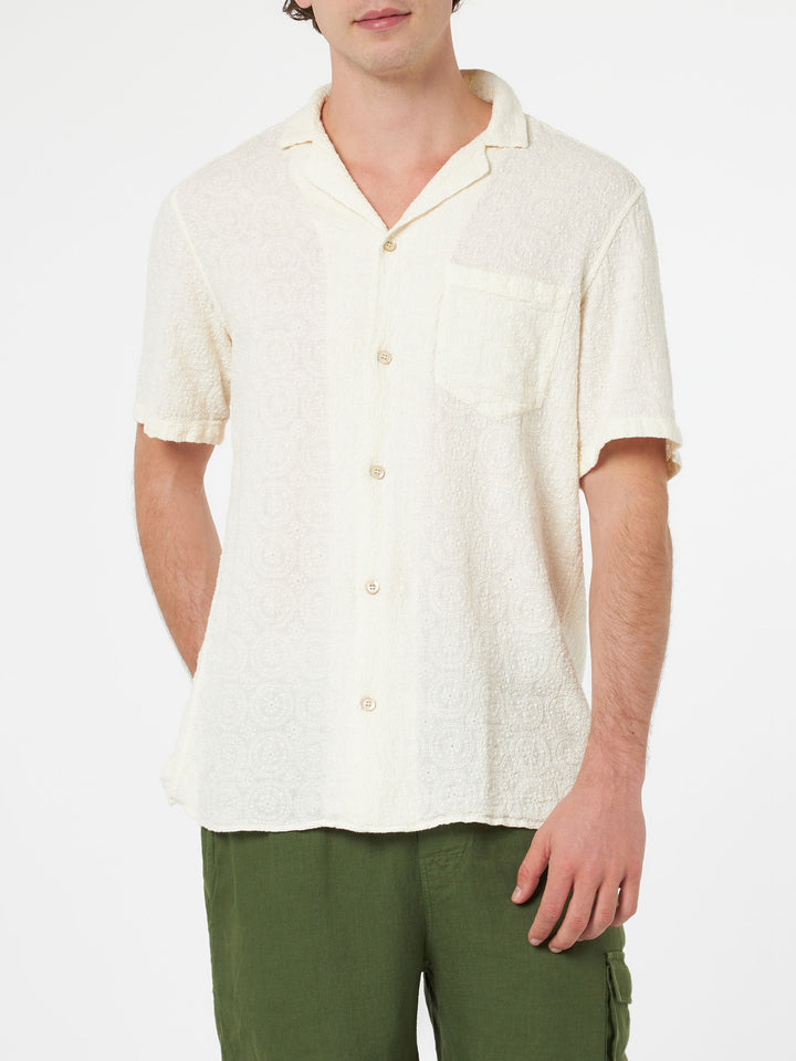 Man linen shirt Kalea with flower embroidery - MC2 Saint Barth