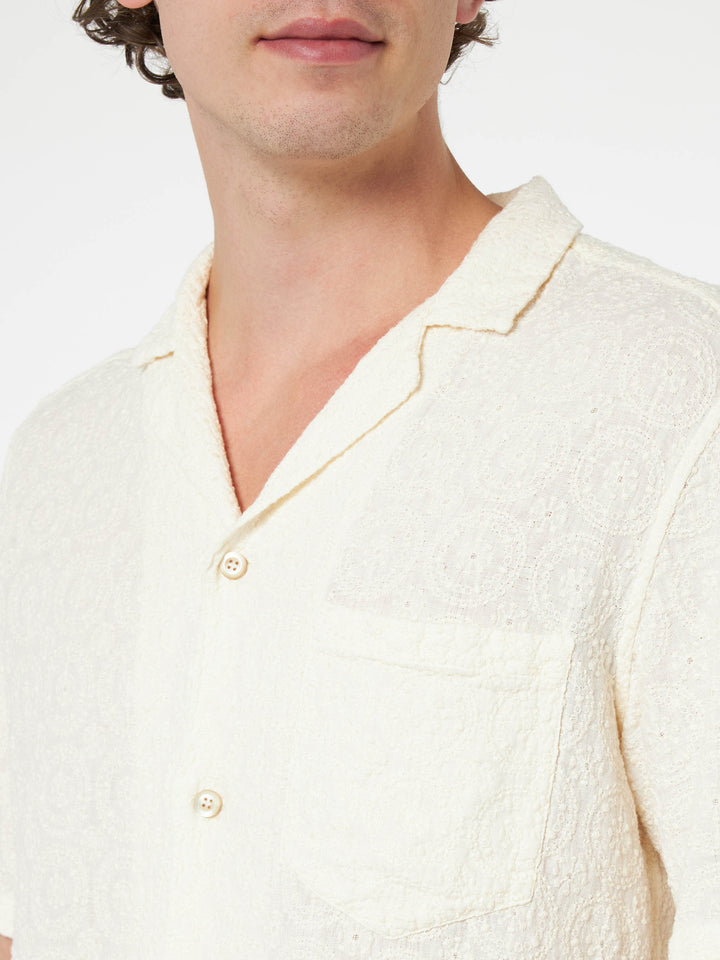 Man linen shirt Kalea with flower embroidery - MC2 Saint Barth