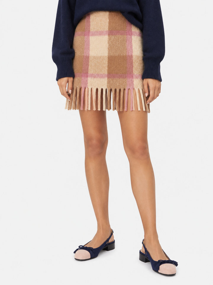 Falda de punto de tartán beige y rosa Katrine 