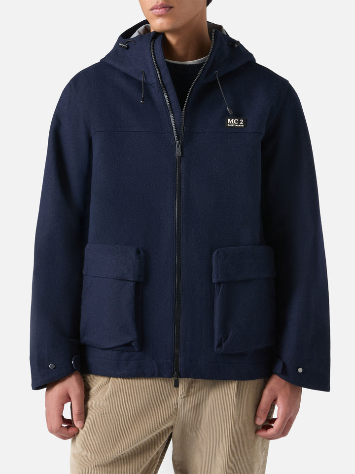 Hooded navy blue windbreaker jacket Kauris