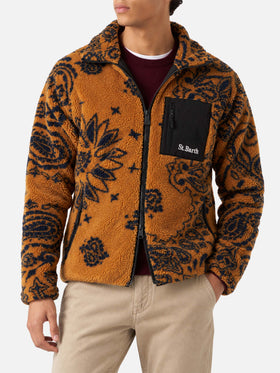 Ochre Keystone sherpa fleece jacket with all-over pattern