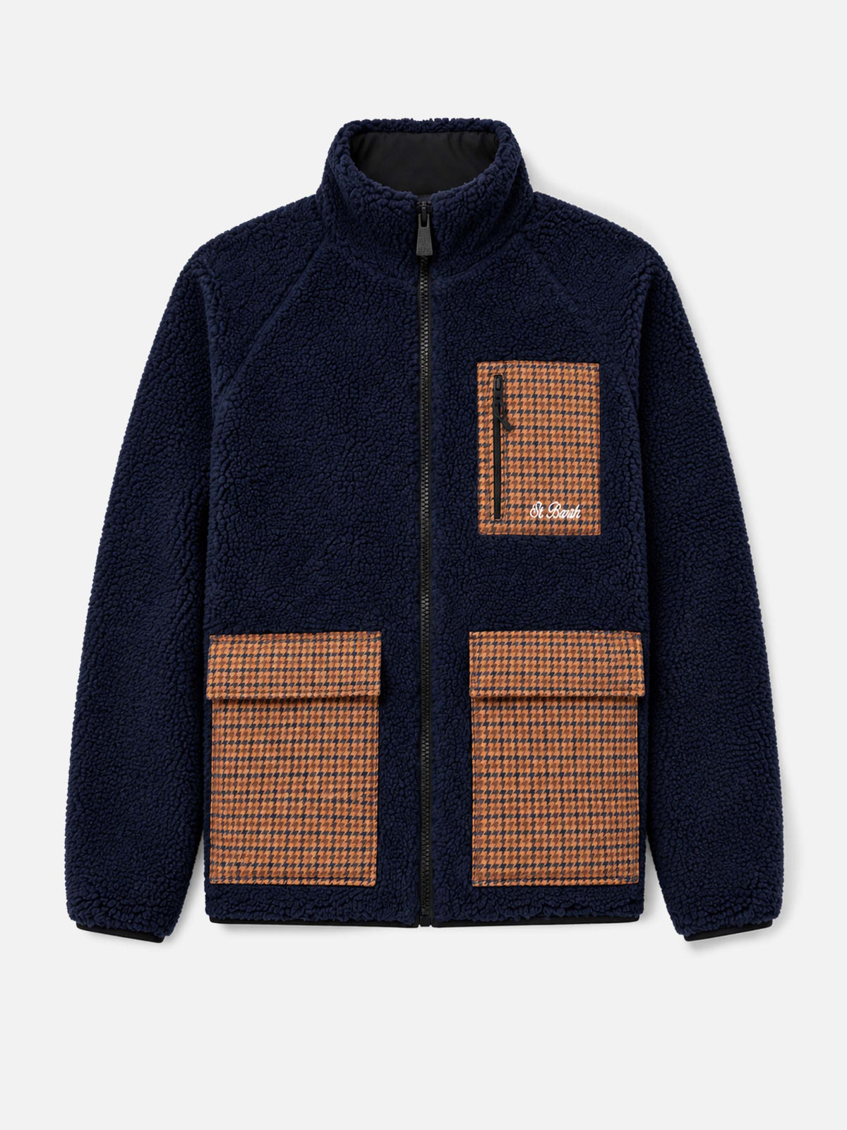 Blue Keystone sherpa jacket with check pockets