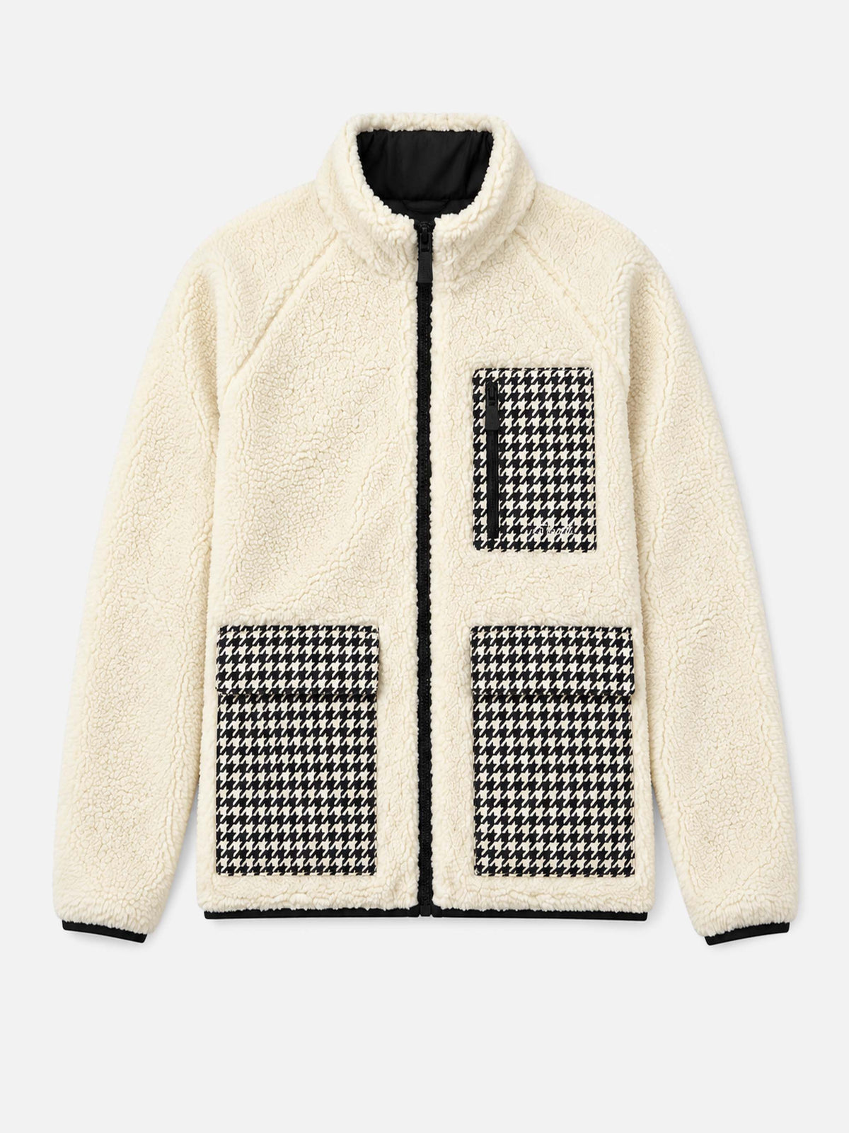 Veste Keystone blanche en sherpa avec poches plaquées pied-de-poule 