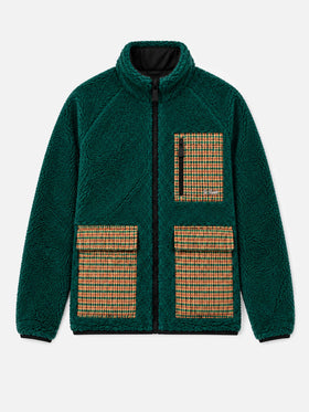 Green Keystone sherpa jacket with pied de poule pockets