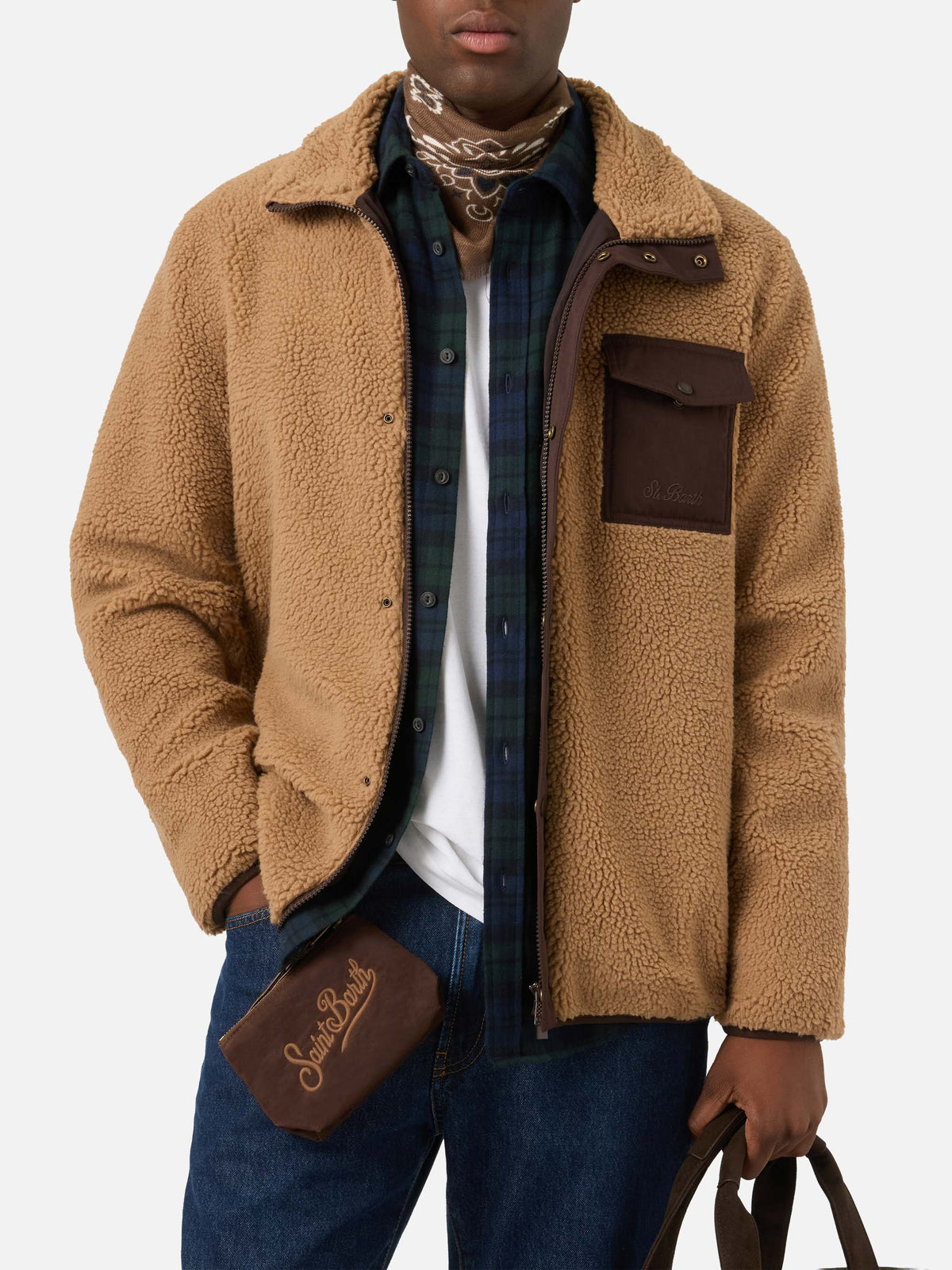 Beige Keystone teddy jacket with zip closure
