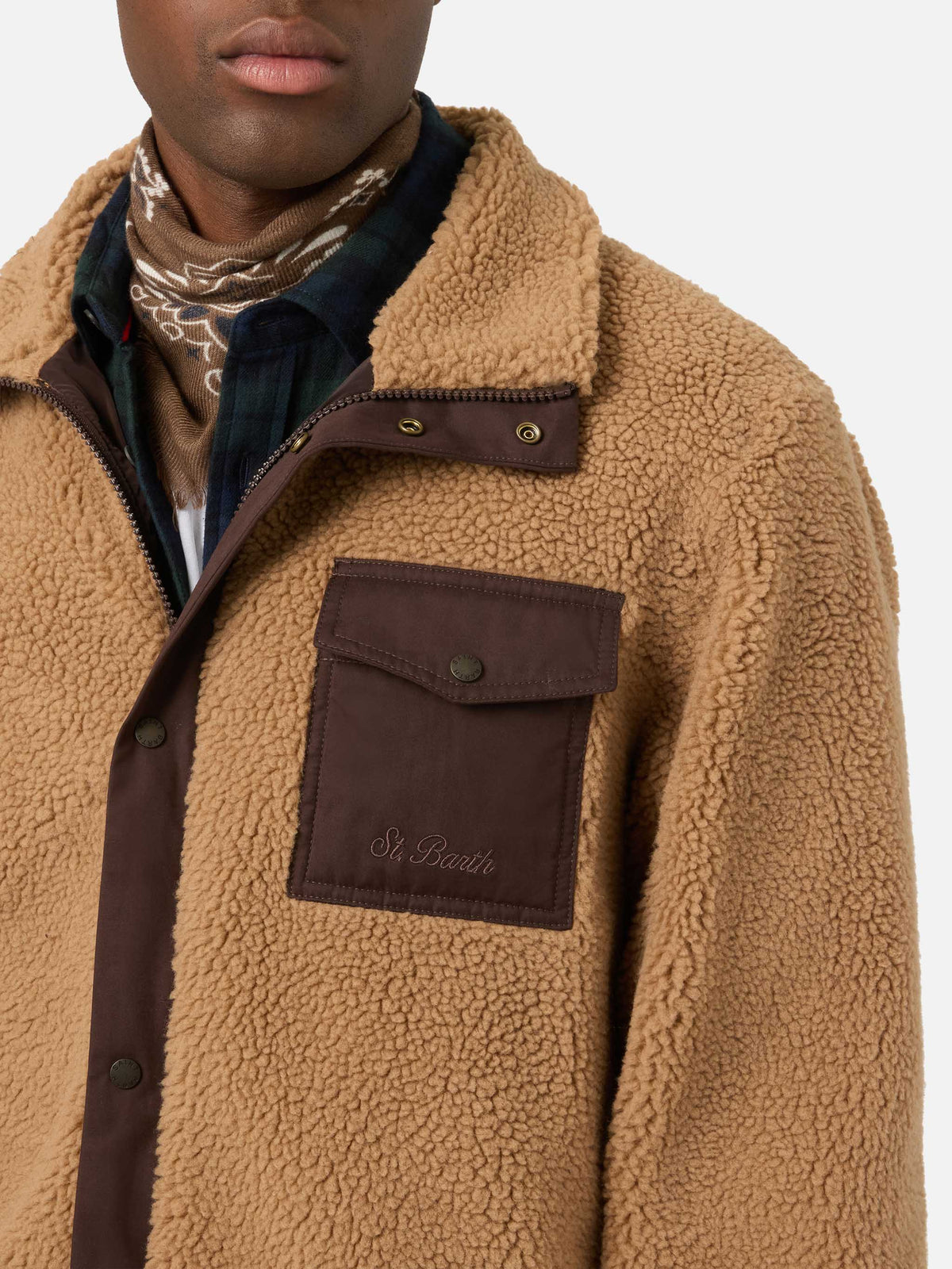 Beige Keystone teddy jacket with zip closure