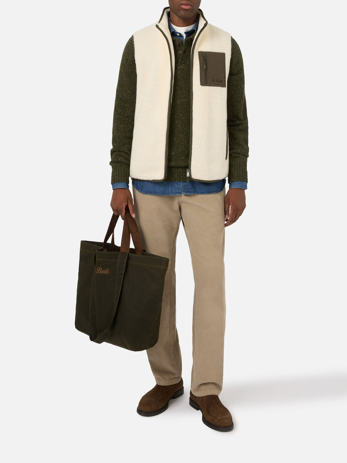Off white Keystone teddy vest with zip closure