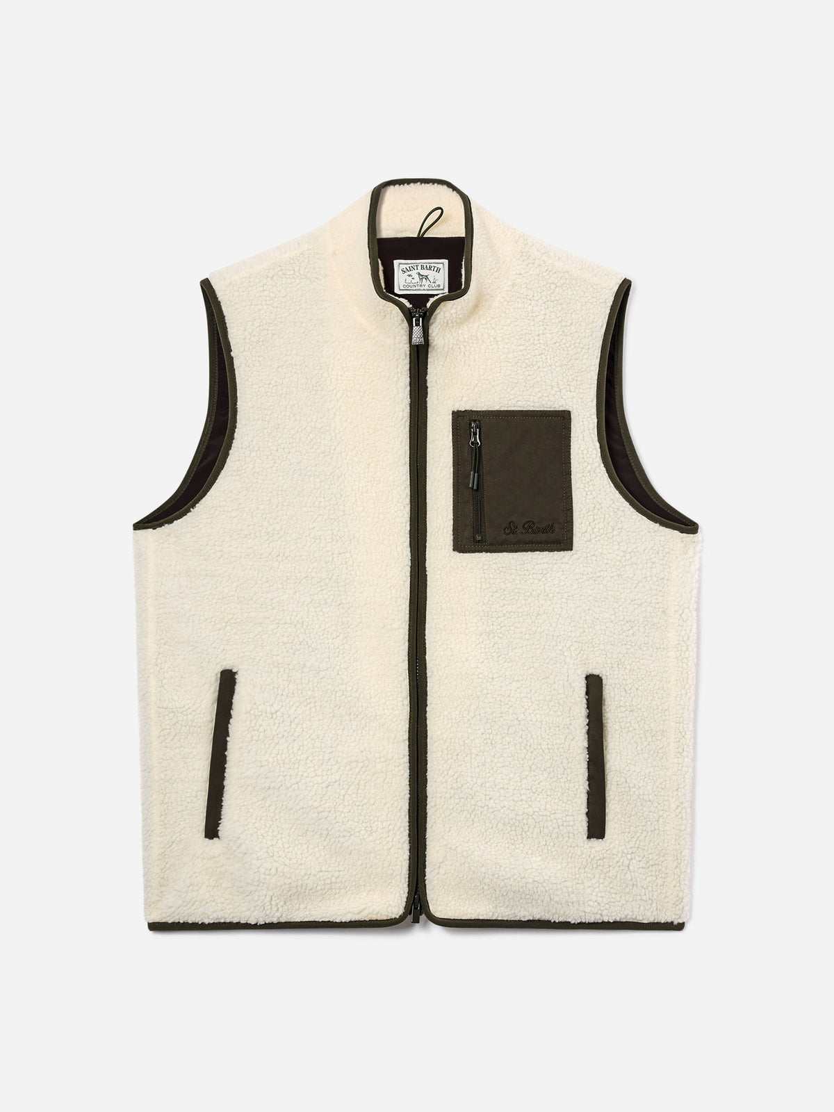 Off white Keystone teddy vest with zip closure