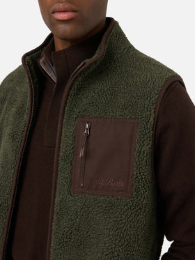 Military green Keystone teddy vest with zip closure