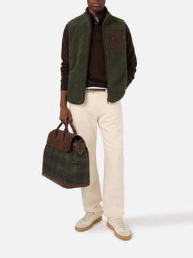 Military green Keystone teddy vest with zip closure