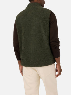 Military green Keystone teddy vest with zip closure
