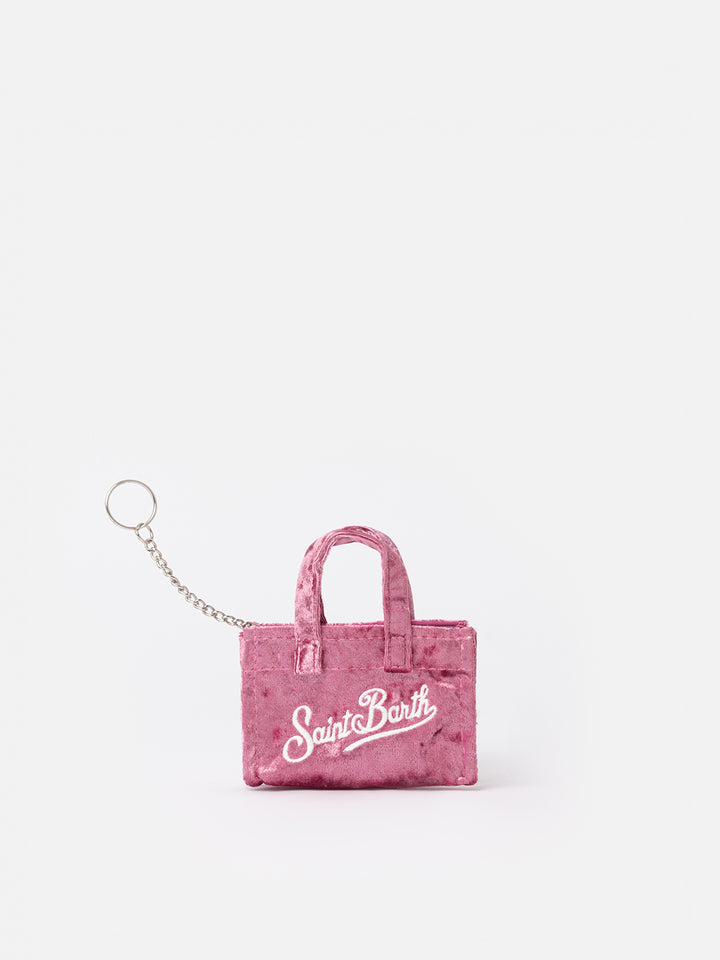 Pink chenille fabric Key Holder with logo embroidery - MC2 Saint Barth