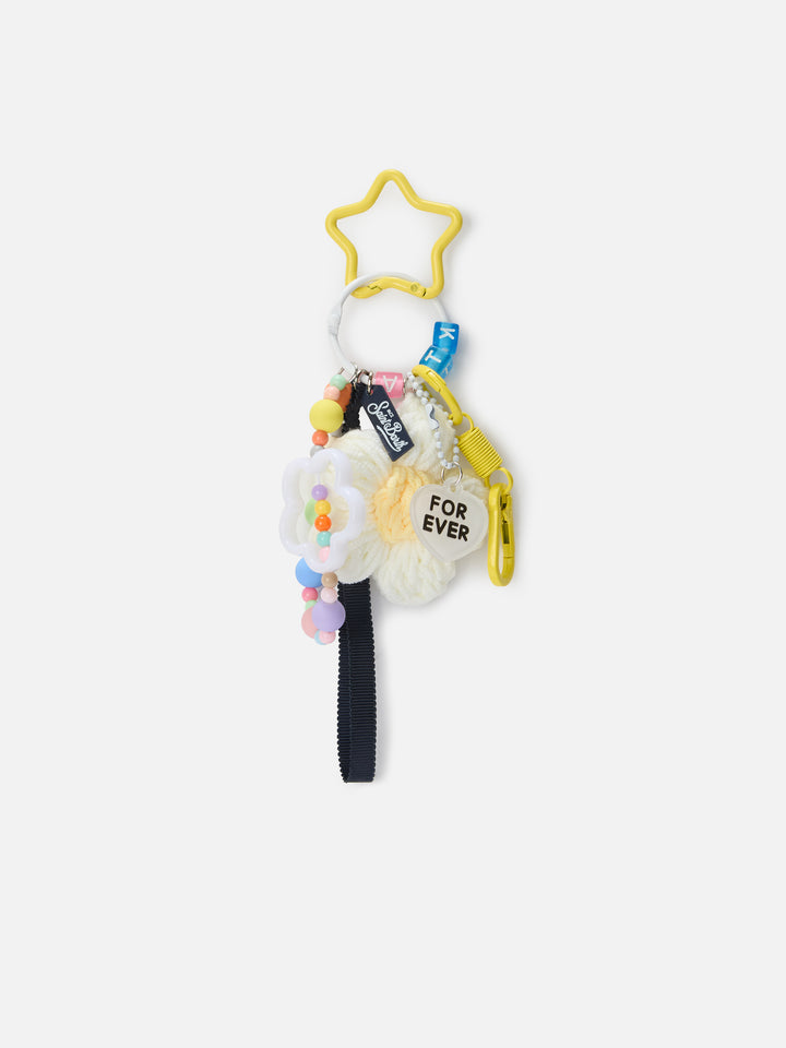 Multi-charm keychain with flower and decorative details