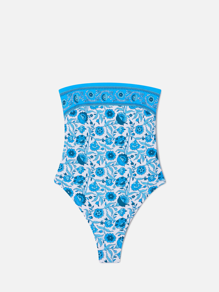 Bañador de una pieza bandeau Khyra con estampado batik floral 