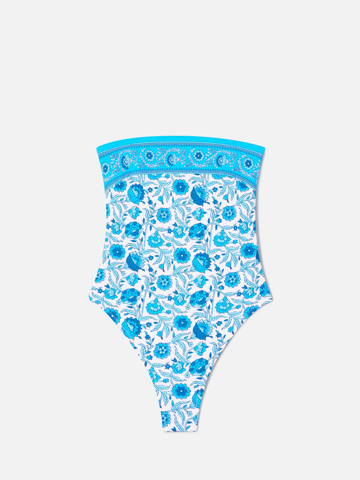 Maillot de bain une-pièce bandeau Khyra à imprimé batik floral 
