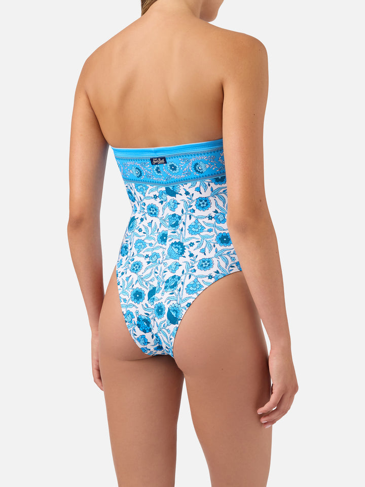 Khyra bandeau one-piece swimsuit with floral batik print