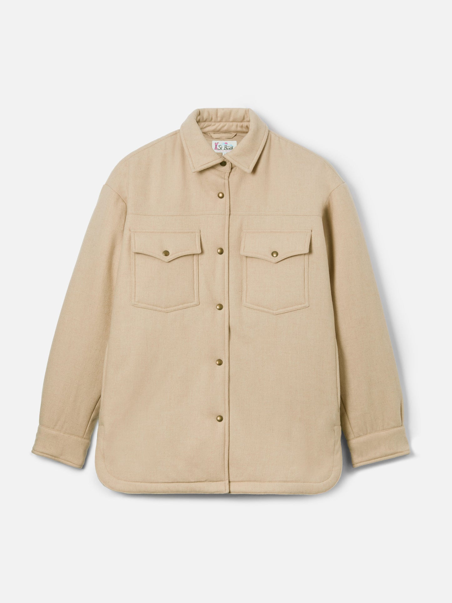 Woman wooly jacket with Saint Barth rhinestones print