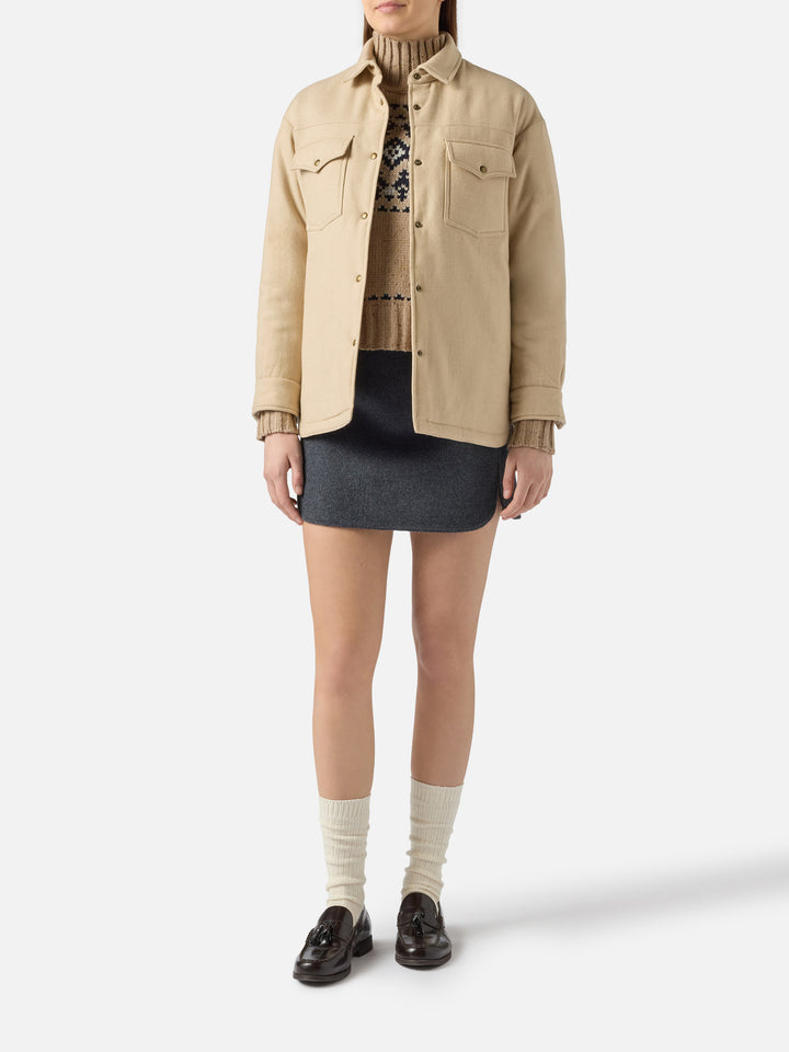 Woman wooly jacket with Saint Barth rhinestones print