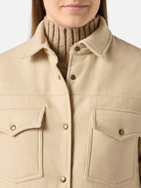 Woman wooly jacket with Saint Barth rhinestones print