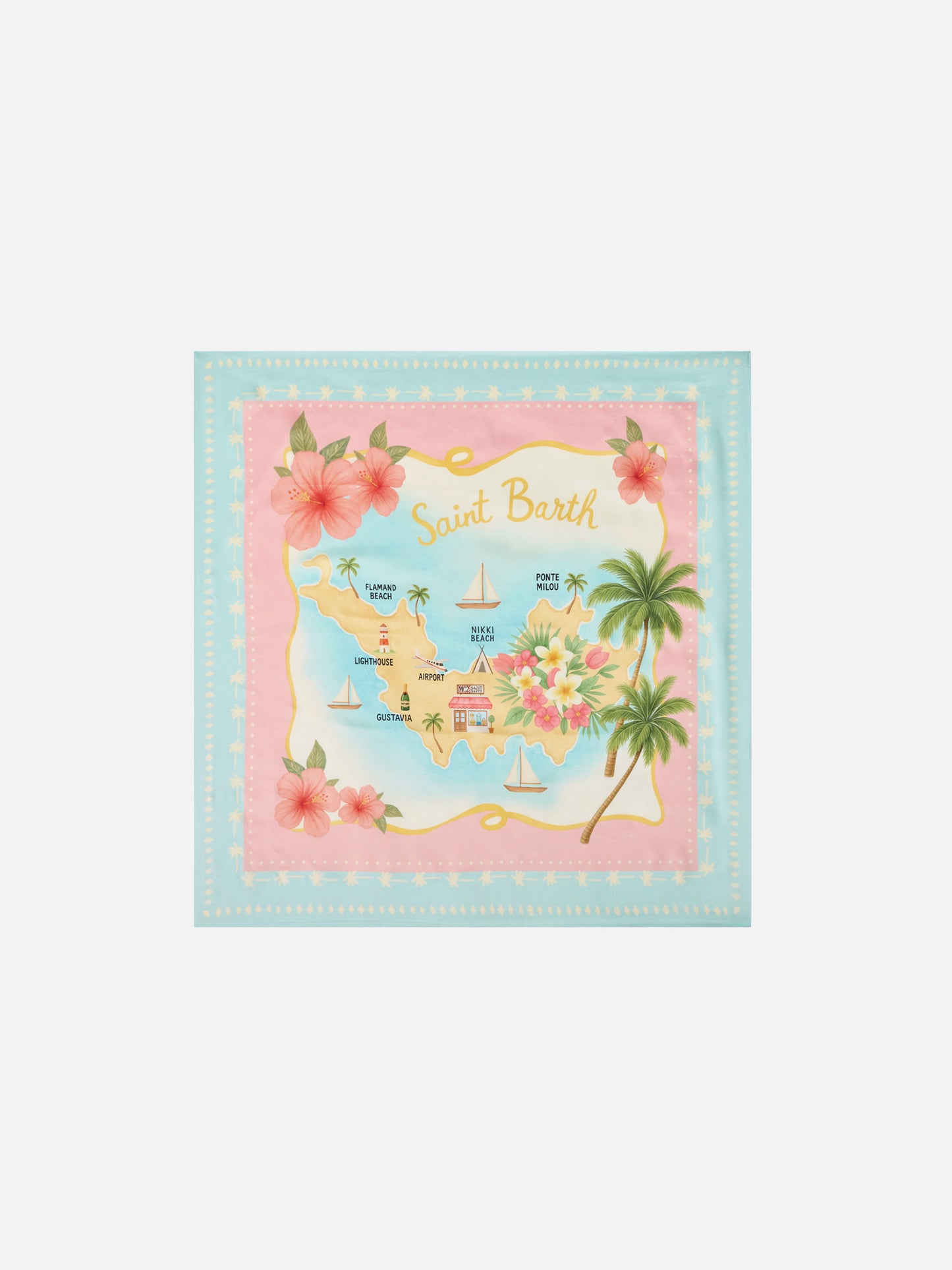 Foulard Kitana en pure soie avec imprimé carte de St. Barth 