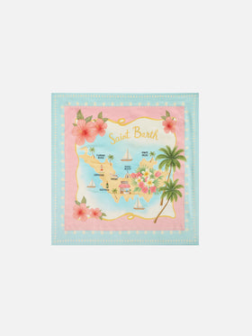 Foulard Kitana en pure soie avec imprimé carte de St. Barth 