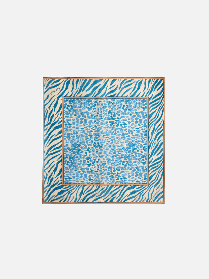 Kitana pure silk foulard with blue animal print