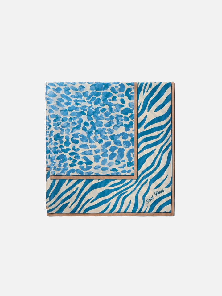Kitana pure silk foulard with blue animal print