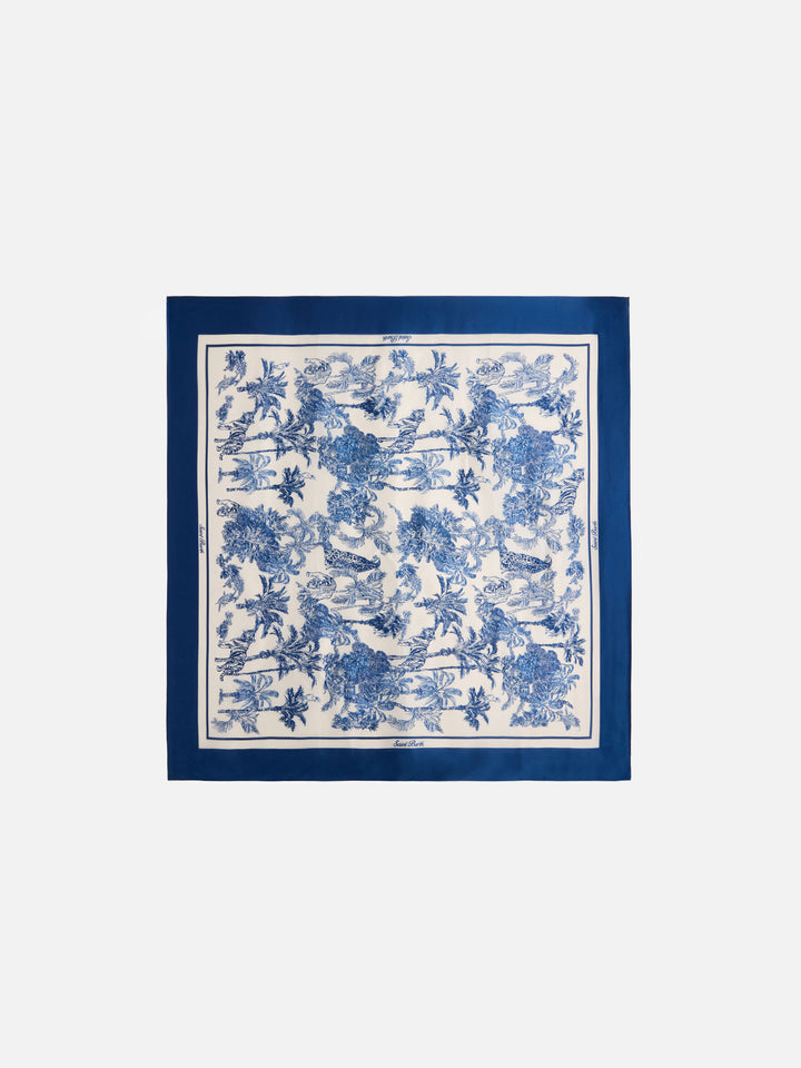 Kitana pure silk foulard with toile de jouy print