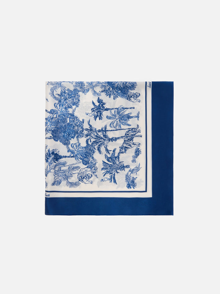 Kitana pure silk foulard with toile de jouy print