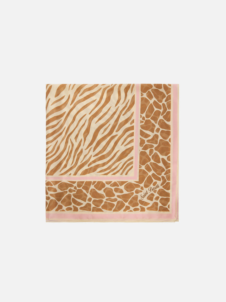 Kitana pure silk foulard with beige animal print