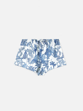 Kammy silk shorts with toile de Jouy print