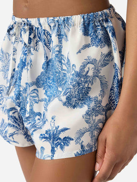Kammy silk shorts with toile de Jouy print