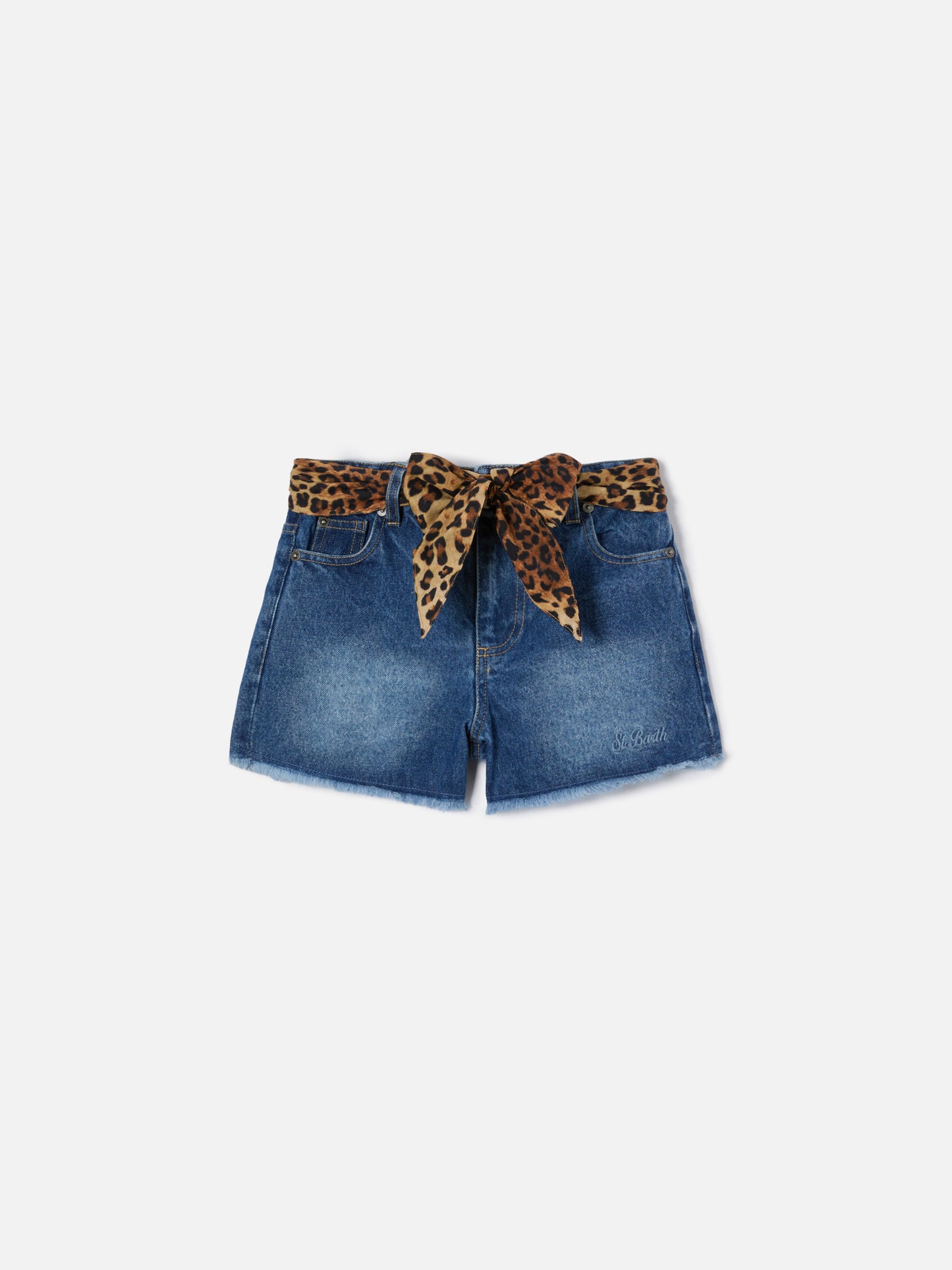 Short Kiko Jr in denim con dettagli leopardati