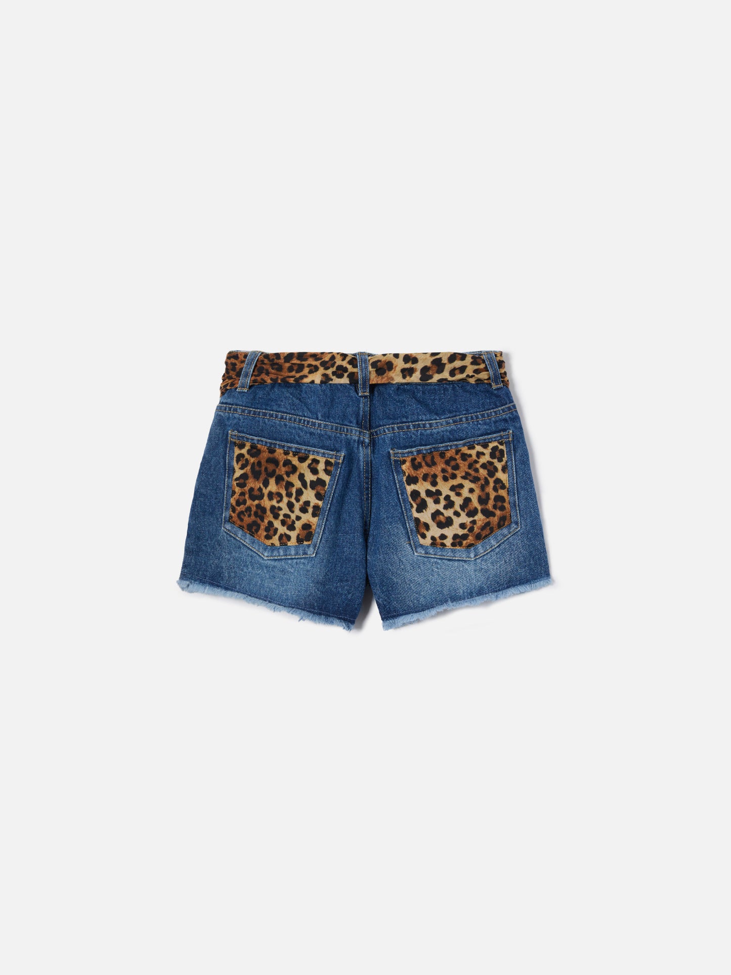 Short Kiko Jr in denim con dettagli leopardati