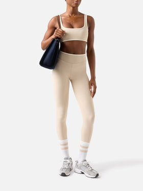 Beige Kassie fitness top with contrasting trim