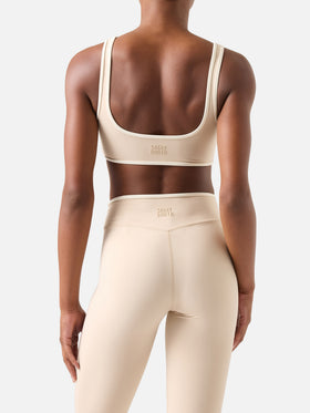 Beige Kassie fitness top with contrasting trim