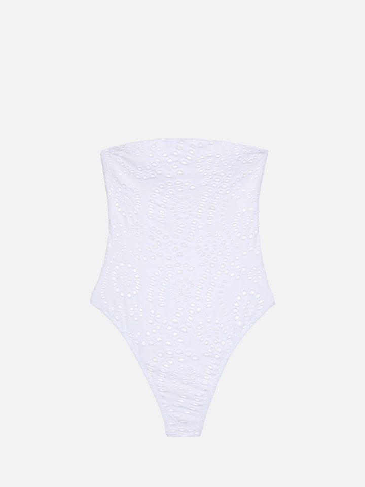 Costume intero in Sangallo di cotone bianco Kayla